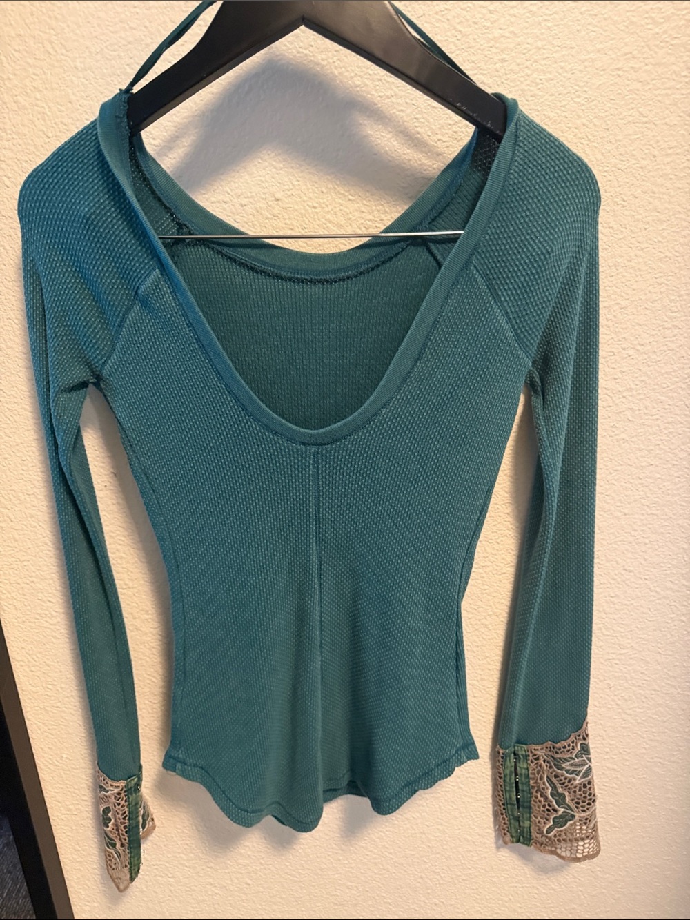 Free People Newbie Jade Bali Babe Cuff Thermal Top XS Scoop Fall Jade Granola - Picture 4 of 7